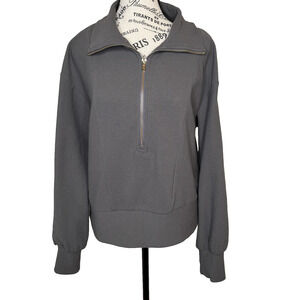 Anrabess Women’s Sweatshirt Small Half Zip Cropped Greenish Gray Drop Shoulder